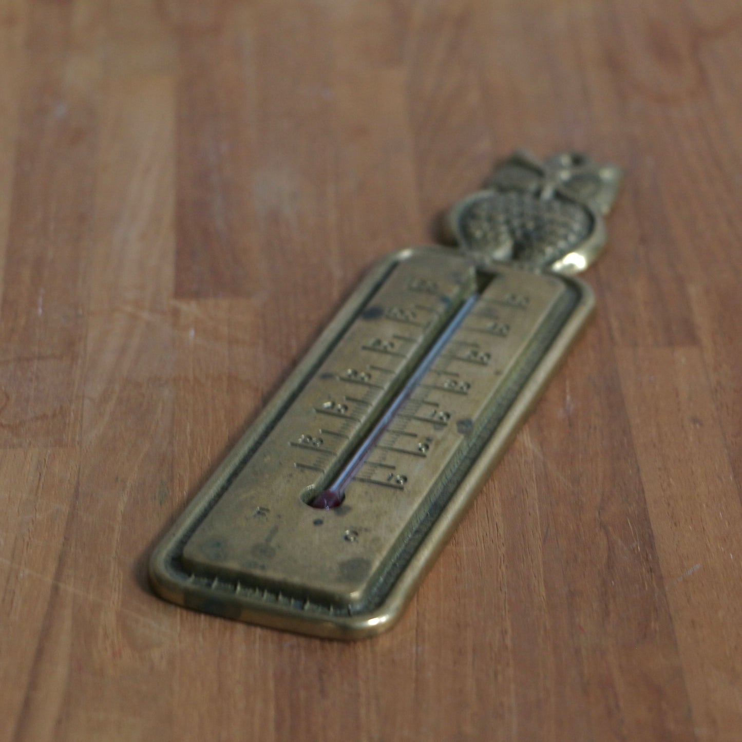 Thermomètre hibou en laiton vintage