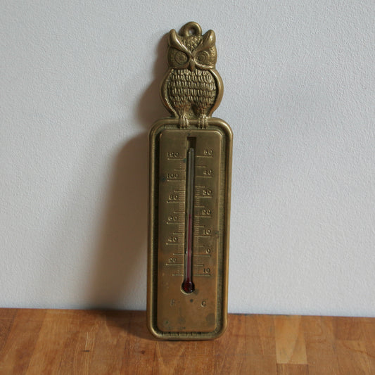Thermomètre hibou en laiton vintage